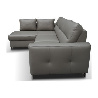 Canapé d'angle convertible en cuir italien de luxe 5 places - VENETO, avec coffre, gris clair, angle gauche (vu de face)