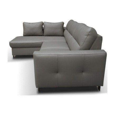 Canapé d'angle convertible en cuir italien de luxe 5 places - VENETO, avec coffre, gris clair, angle gauche (vu de face)