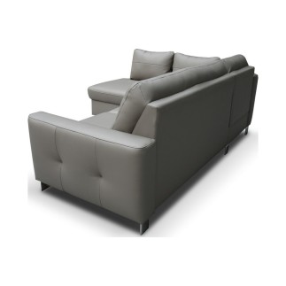 Canapé d'angle convertible en cuir italien de luxe 5 places - VENETO, avec coffre, gris clair, angle gauche (vu de face)