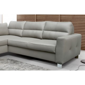 Canapé d'angle convertible en cuir italien de luxe 5 places - VENETO, avec coffre, gris clair, angle gauche (vu de face)