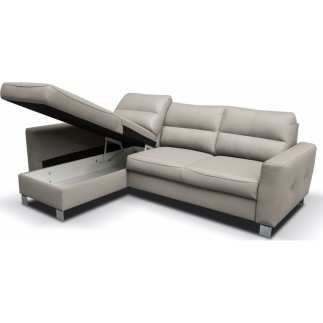 Canapé d'angle convertible en cuir italien de luxe 5 places - VENETO, avec coffre, gris clair, angle gauche (vu de face)