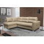 Canapé d'angle convertible en cuir italien de luxe 5 places VENETO, avec coffre, beige, angle gauche (vu de face)