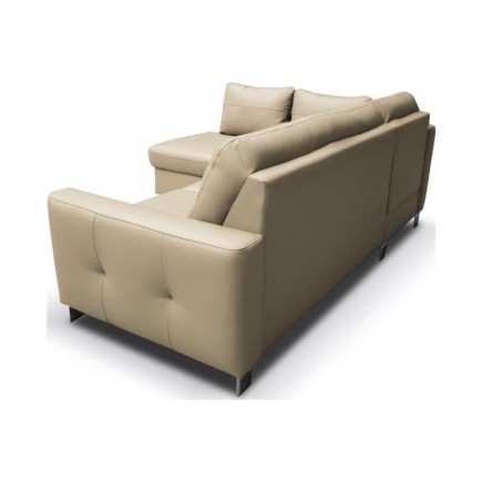 Canapé d'angle convertible en cuir italien de luxe 5 places VENETO, avec coffre, beige, angle gauche (vu de face)