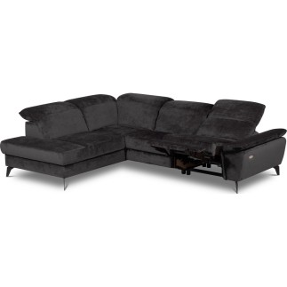 Canapé d'angle avec relax électrique tissu bouclette sensation velours