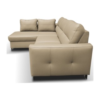 Canapé d'angle convertible en cuir italien de luxe 5 places VENETO, avec coffre, beige, angle gauche (vu de face)