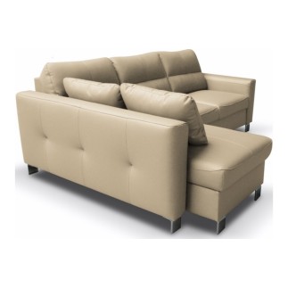 Canapé d'angle convertible en cuir italien de luxe 5 places VENETO, avec coffre, beige, angle gauche (vu de face)