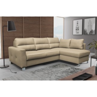 Canapé d'angle convertible en cuir italien de luxe 5 places VENETO, avec coffre, beige, angle droit (vu de face)