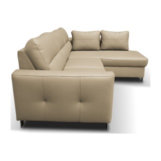 Canapé d'angle convertible en cuir italien de luxe 5 places VENETO, avec coffre, beige, angle droit (vu de face)