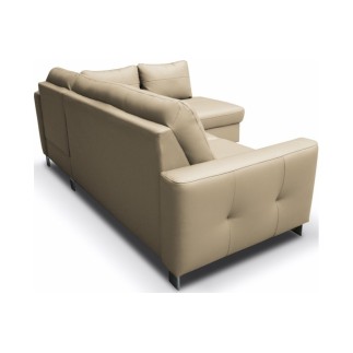 Canapé d'angle convertible en cuir italien de luxe 5 places VENETO, avec coffre, beige, angle droit (vu de face)