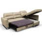 Canapé d'angle convertible en cuir italien de luxe 5 places VENETO, avec coffre, beige, angle droit (vu de face)