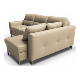 Canapé d'angle convertible en cuir italien de luxe 5 places VENETO, avec coffre, beige, angle droit (vu de face)