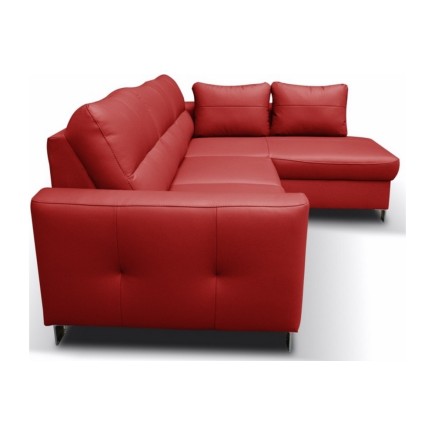 Canapé d'angle convertible en cuir italien de luxe 5 places VENETO, avec coffre, rouge, angle droit (vu de face)