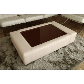 Table basse en cuir italien ZANA, écru