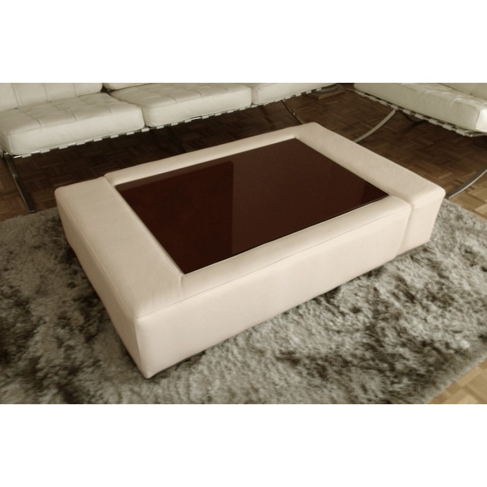 Table basse en cuir italien ZANA, écru