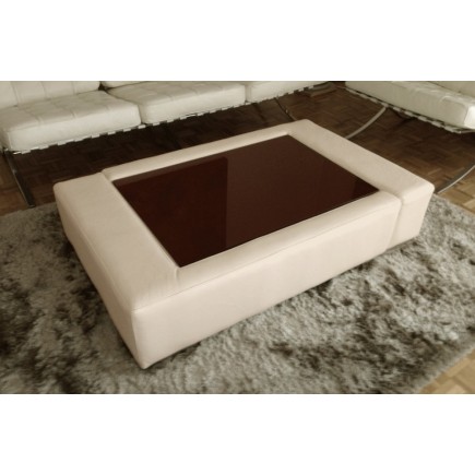 Table basse en cuir italien ZANA, écru