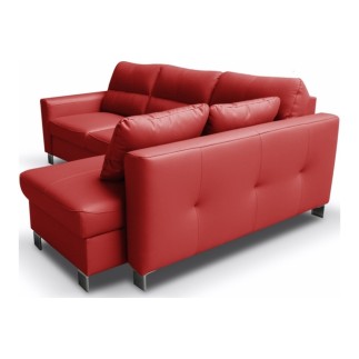 Canapé d'angle convertible en cuir italien de luxe 5 places VENETO, avec coffre, rouge, angle droit (vu de face)