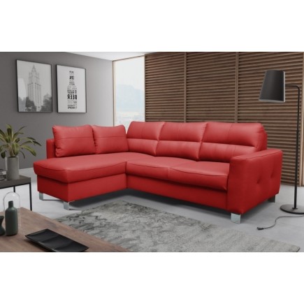 Canapé d'angle convertible en cuir italien de luxe 5 places VENETO, avec coffre, rouge, angle gauche (vu de face)