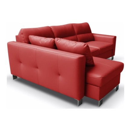 Canapé d'angle convertible en cuir italien de luxe 5 places VENETO, avec coffre, rouge, angle gauche (vu de face)