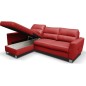 Canapé d'angle convertible en cuir italien de luxe 5 places VENETO, avec coffre, rouge, angle gauche (vu de face)