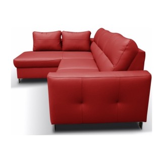 Canapé d'angle convertible en cuir italien de luxe 5 places VENETO, avec coffre, rouge, angle gauche (vu de face)