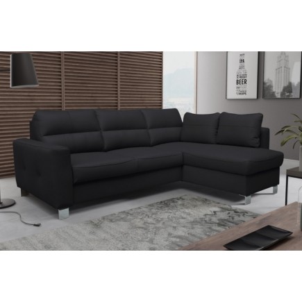 Canapé d'angle convertible en cuir italien de luxe 5 places VENETO, avec coffre, noir, angle droit (vu de face)