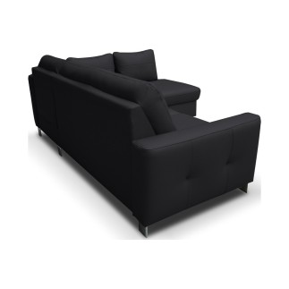 Canapé d'angle convertible en cuir italien de luxe 5 places VENETO, avec coffre, noir, angle droit (vu de face)