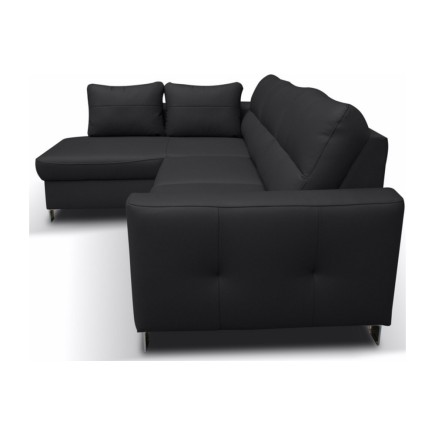 Canapé d'angle convertible en cuir italien de luxe 5 places - VENETO, avec coffre, noir, angle gauche (vu de face)