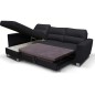 Canapé d'angle convertible en cuir italien de luxe 5 places - VENETO, avec coffre, noir, angle gauche (vu de face)