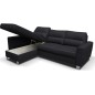 Canapé d'angle convertible en cuir italien de luxe 5 places - VENETO, avec coffre, noir, angle gauche (vu de face)