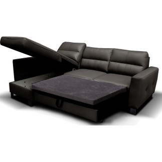 Canapé d'angle convertible en cuir italien de luxe 5 places - VENETO, avec coffre, gris foncé, angle gauche (vu de face)