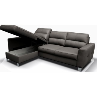 Canapé d'angle convertible en cuir italien de luxe 5 places - VENETO, avec coffre, gris foncé, angle gauche (vu de face)
