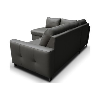 Canapé d'angle convertible en cuir italien de luxe 5 places - VENETO, avec coffre, gris foncé, angle gauche (vu de face)