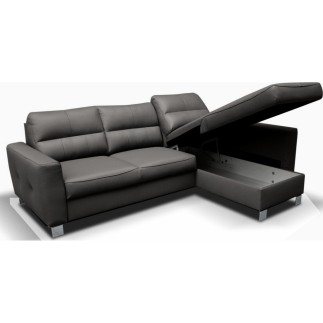 Canapé d'angle convertible en cuir italien de luxe 5 places VENETO, avec coffre, gris foncé, angle droit (vu de face)