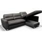 Canapé d'angle convertible en cuir italien de luxe 5 places VENETO, avec coffre, gris foncé, angle droit (vu de face)