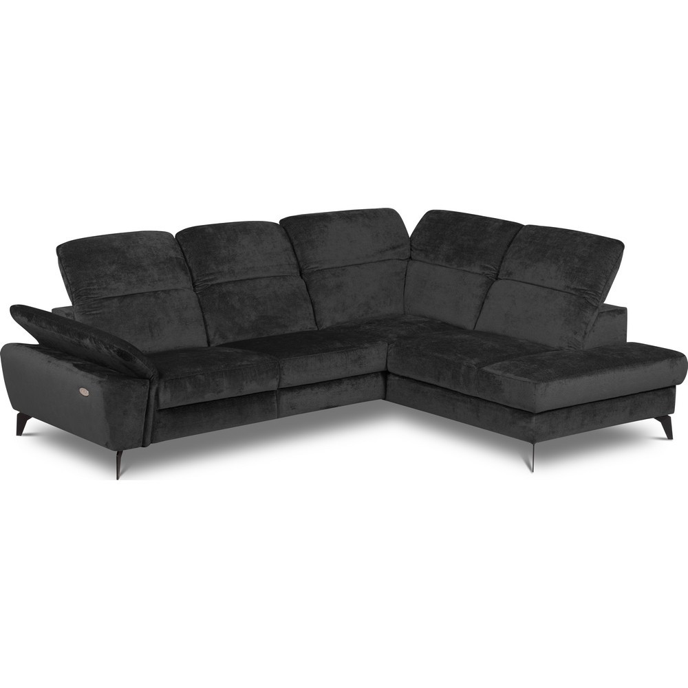 Canapé d'angle avec relax électrique tissu bouclette sensation velours, 5/6 places SINATRA, noir anthracite, angle gauche Canapé d'angle avec relax électrique tissu bouclette sensation velours, 5/6 places SINATRA, noir anthracite, angle gauche