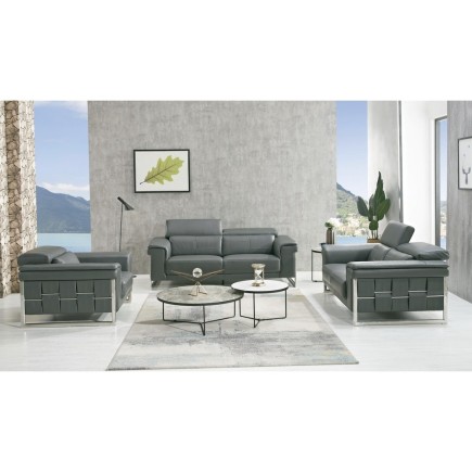 Ensemble Canapé 3 places et 2 places et fauteuil 1 place en cuir italien buffle , BOLZANO, gris foncé
