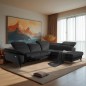 Canapé d'angle avec relax électrique tissu bouclette sensation velours, 5/6 places SINATRA, noir anthracite, angle gauche Canapé d'angle avec relax électrique tissu bouclette sensation velours, 5/6 places SINATRA, noir anthracite, angle gauche