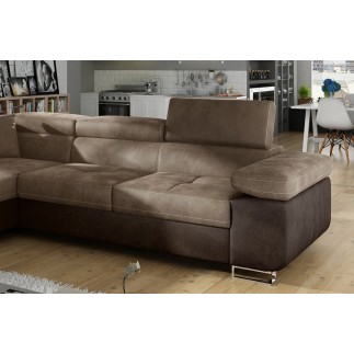 Canapé d'angle convertible en velours luxe 5 places, avec coffre, marron et chocolat, angle gauche (vu de face), ANNECY VELOURS