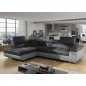 - Canapé d'angle convertible en velours luxe 5 places, avec coffre, gris foncé / gris clair, angle gauche (vu de face), ANNECY V