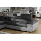 - Canapé d'angle convertible en velours luxe 5 places, avec coffre, gris foncé / gris clair, angle gauche (vu de face), ANNECY V