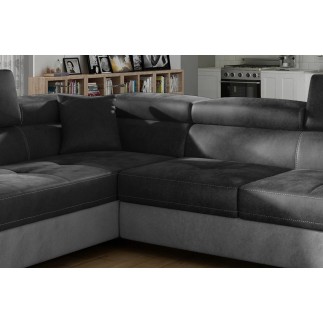 - Canapé d'angle convertible en velours luxe 5 places, avec coffre, gris foncé / gris clair, angle gauche (vu de face), ANNECY V