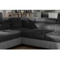 - Canapé d'angle convertible en velours luxe 5 places, avec coffre, gris foncé / gris clair, angle gauche (vu de face), ANNECY V