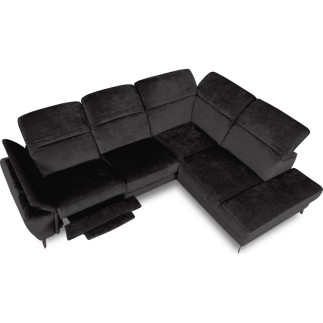 Canapé d'angle avec relax électrique tissu bouclette sensation velours, 5/6 places SINATRA, noir anthracite, angle gauche