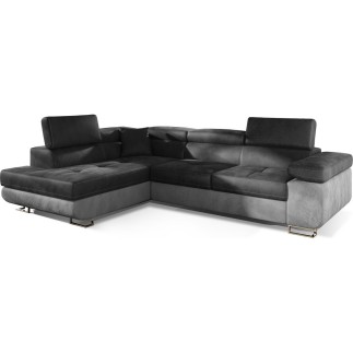 - Canapé d'angle convertible en velours luxe 5 places, avec coffre, gris foncé / gris clair, angle gauche (vu de face), ANNECY V