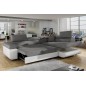 Canapé d'angle convertible en velours luxe 5 places, avec coffre, gris foncé / gris clair, angle droit (vu de face), ANNECY VELO
