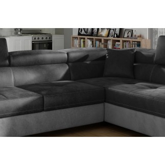 Canapé d'angle convertible en velours luxe 5 places, avec coffre, gris foncé / gris clair, angle droit (vu de face), ANNECY VELO