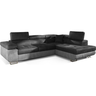 Canapé d'angle convertible en velours luxe 5 places, avec coffre, gris foncé / gris clair, angle droit (vu de face), ANNECY VELO