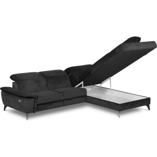 Canapé d'angle avec relax électrique tissu bouclette sensation velours