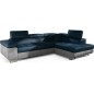 Canapé d'angle convertible en velours luxe 5 places, avec coffre, bleu foncé / gris clair, angle droit (vu de face), ANNECY VELO