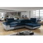 Canapé d'angle convertible en velours luxe 5 places, avec coffre, bleu foncé / gris clair, angle droit (vu de face), ANNECY VELO